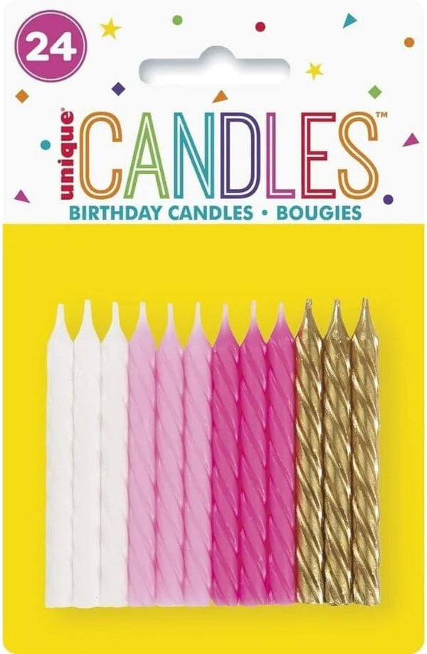 Vibrant Pink White & Gold Spiral Birthday Candles - (Pack of 24) - Premium Quality & Dazzling Assorted Color - Ideal for Birthday Celebrations3