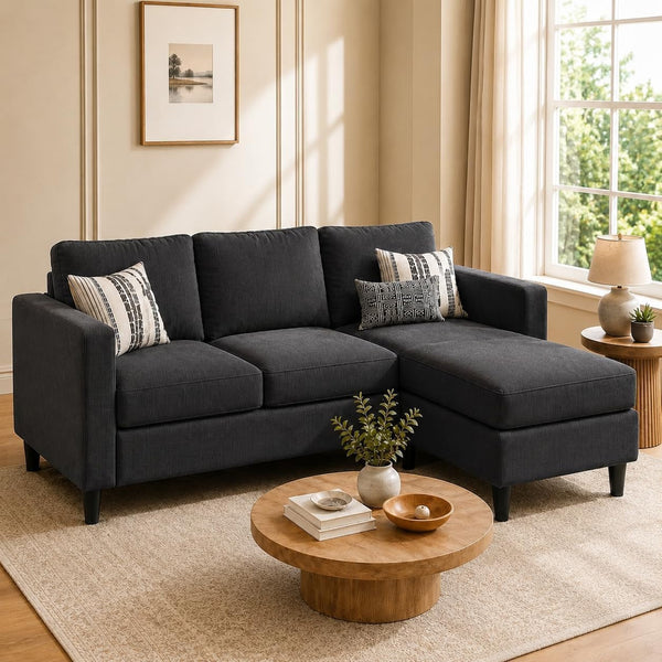 73.6" L-Shaped Small Sectional Sofa with Ottoman, Gray1