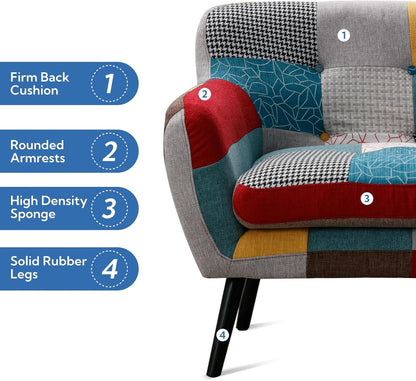 Modern Boho Loveseat Couch Sofa Chair for Living Room Bedroom, Upholstered Colorful Plaid Fabric 2-Seat Love Seat Sofa with Wood Leg for Small Space, One Loveseat7