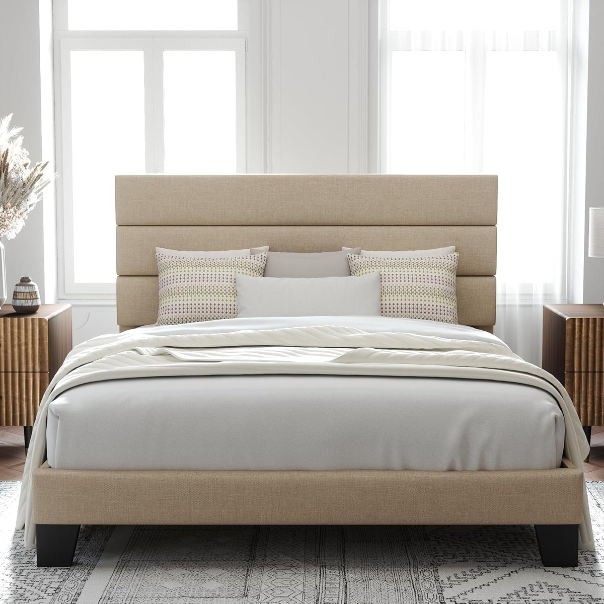 queen-size-platform-bed-frame-with-fabric-upholstered-headboard