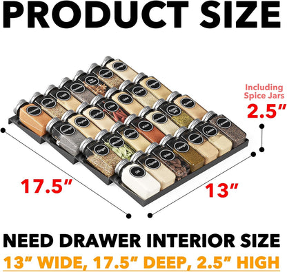 Spice Drawer Organizer with 28 Spice Jars, 386 Spice Labels, 4 Tier Seasoning Rack Tray Insert for Kitchen Drawers, 13" Wide X 17.5" Deep4