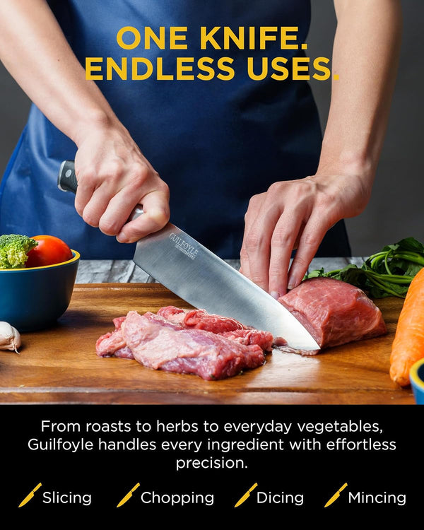 Chef Knife 8 Inch – Stainless Steel Kitchen Knife with Ergonomic Handle & Full Tang – Cooking Gifts for Home Chefs – Gift Box Included7