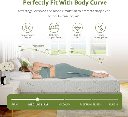EGOHOME 8 Inch Twin Mattress Medium Firm, Green Tea Memory Foam Mattress | Cooling Green Tea Gel, Washable Removable Cover, Pressure Relief, Bed in a Box, Fiberglass Free, Certipur-Us Certified4