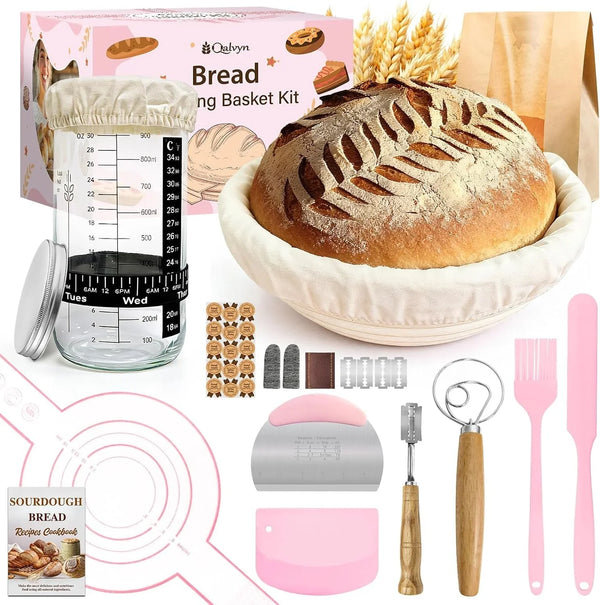 Beginner Sourdough Starter Kit, Sour Dough Kits with Sourdough Starter Jar | Sour Dough Bread Starter Kits with Glass Jar, Bread Proofing Basket, Sourdough Bread Making Tools Gifts for Bakers Women Mom1