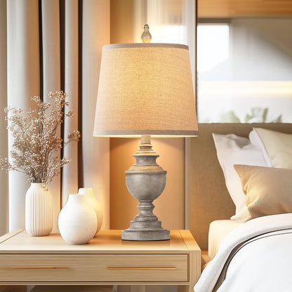Retro Table Lamps Set of 2, Bedside Lamp for Bedroom Rustic Farmhouse Table Lamps for Living Room, 22" Vintage Nightstand Lamps with White Shades, Antique Grey5
