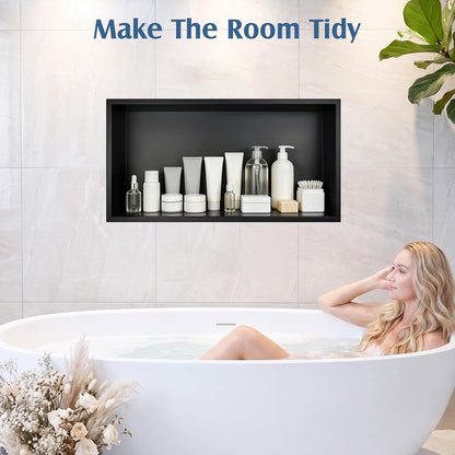24 X 12''Stainless Steel Shower Niche, Black, No Tile Needed5