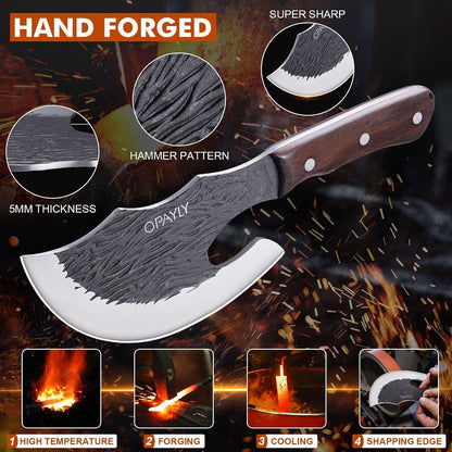 Butcher Meat Cutting Cleaver Knifes Hand Forged Viking Cleaver with Cover Meat Bone Kitchen Knifes High Carbon Bone Choppe for Kitchen Outdoor Camping BBQ Men Gifts3