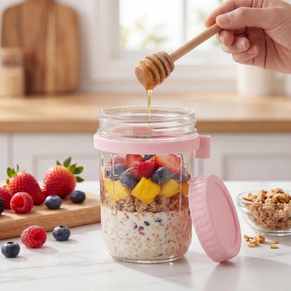 16Oz Glass Overnight Oats Containers with Lids & Spoons, 4 Pack Multicolor9