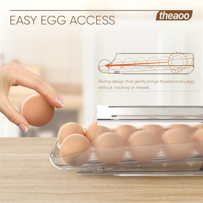 Egg Holder for Fridge, Automatic Rolling Egg Container, Clear, 2Pack2
