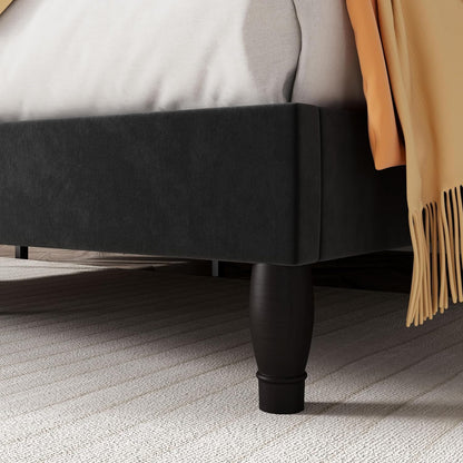 Queen Bed Frame with Adjustable Headboard/Velvet Upholstered/Diamond Button Tufted and Metal Studs/No Box Spring Needed/Wood Slat Support/Easy Assembly/Black5
