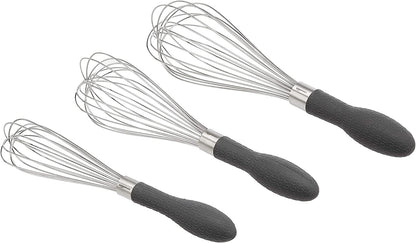 Stainless Steel Wire Whisk Set for Cooking, Different Sizes, Easy to Hold Ergonomic Handle, 3 Piece, Black/Silver1