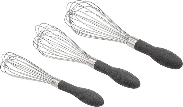 Stainless Steel Wire Whisk Set for Cooking, Different Sizes, Easy to Hold Ergonomic Handle, 3 Piece, Black/Silver1