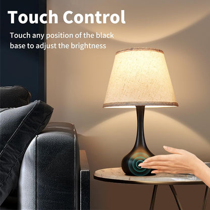 Touch Bedside Lamp, Farmhouse 3-Way Dimmable Table Lamps for Nightstand with Fabric Shade, 17.32'' Desk Lamp for Reading, Bedroom, Livingroom, Office3