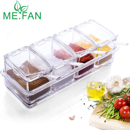 Clear Seasoning Rack Spice Pots - 4 Piece Acrylic Seasoning Box - Storage Container Condiment Jars - Cruet with Cover and Spoon2