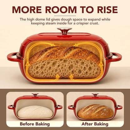 Enameled Cast Iron Bread Oven, Oval Sourdough Dutch Oven & Lid | High Dome Traps Steam for Better Rise & Crisp Crust; Oval Fit for Batards; 500°F Safe, Pfas-Free Enamel, Side Handles.4