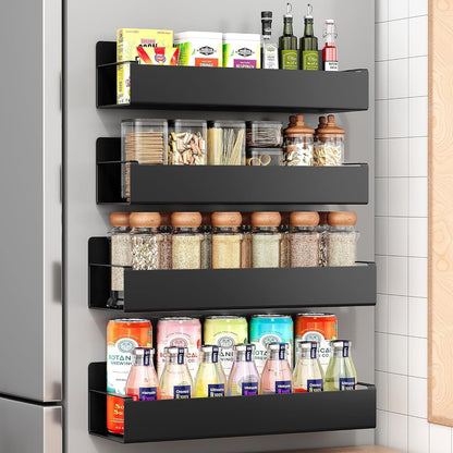 4 Pack Moveable Fridge Magnetic Spice Racks,Metal Black1