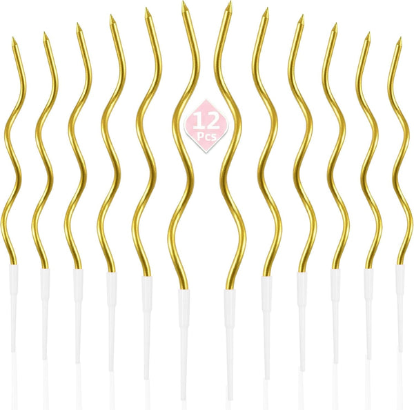 12-Count Gold Spiral Long Thin Metallic Birthday Candles, Cake Candles, Birthday Parties, Wedding Decorations, Party Candles7