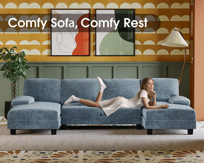 Sectional Couches for Living Room, Chenille, Light Blue4