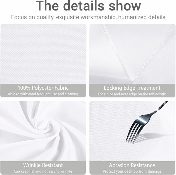 70 Inch round White Tablecloth Stain and Wrinkle Resistant Washable Polyester Table Cloth for Restaurant Hotel Wedding4