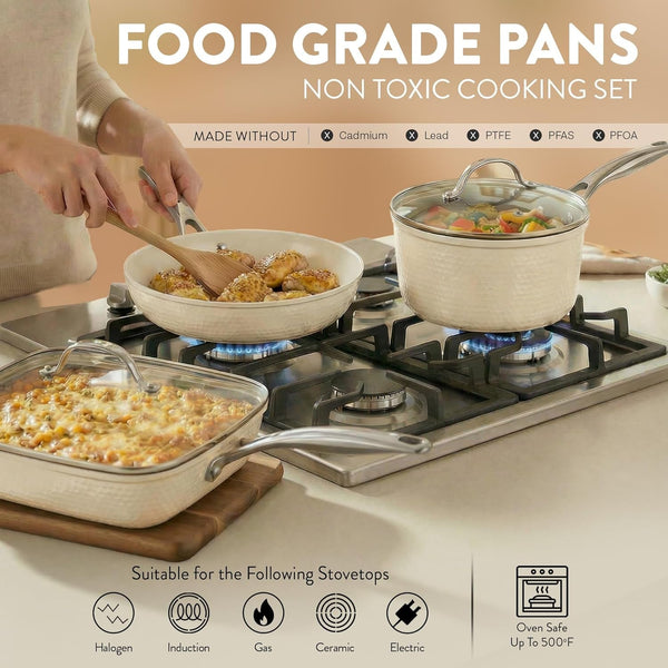 Hammered 15 Pc Ceramic Cookware Set Nonstick, Pots and Pans Set Non Stick with Induction Cookware, Cooking Utensils & Steamer, Non Toxic PFOA PFOS Free, Oven & Dishwasher Safe4