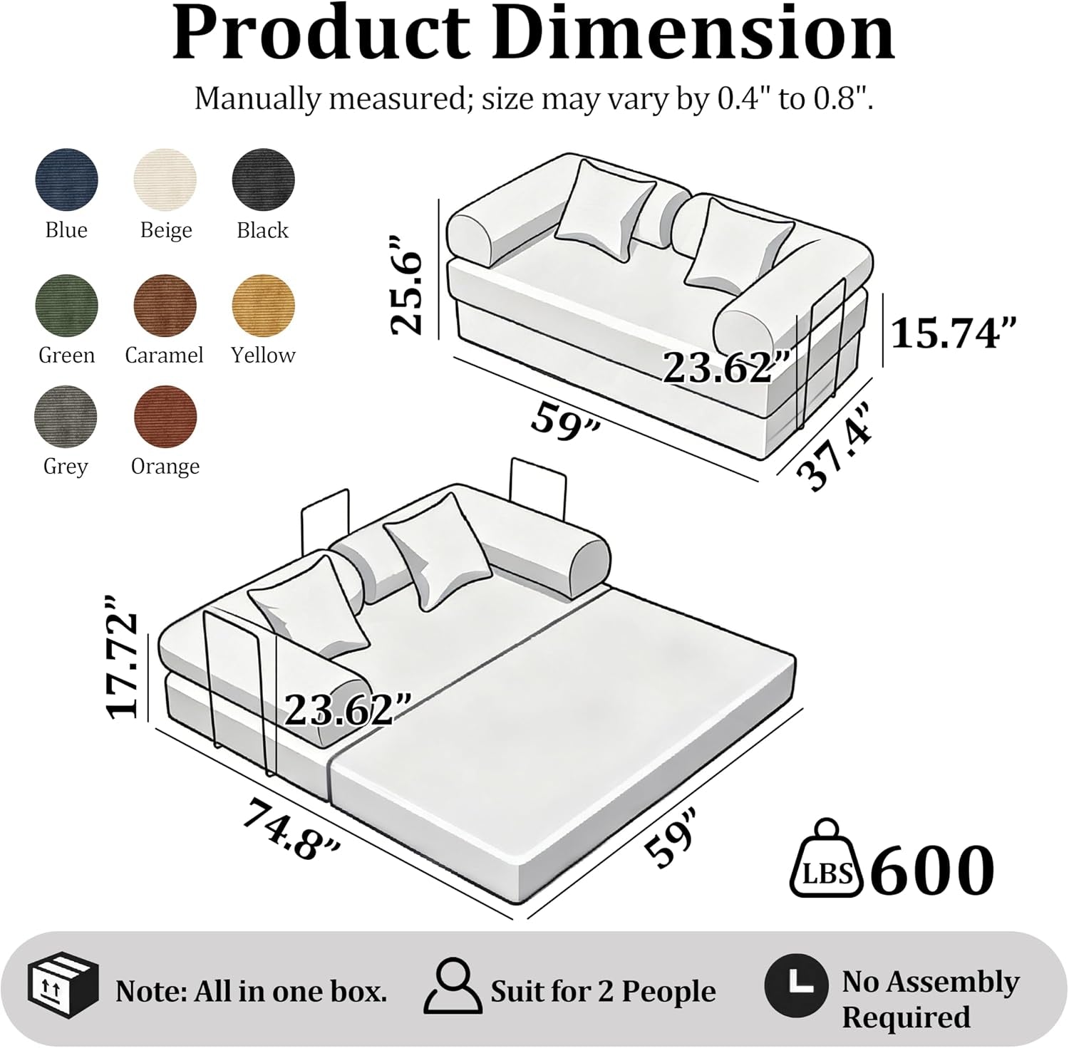 59-convertible-compressed-corduroy-folding-cloud-sofa-bed-modern-boneless-pull-out-loveseat-sleeper-in-a-box-4-in-1-floor-mattress-futon-cloud-couch-no-assembly-needed-green-2-pillows-queen