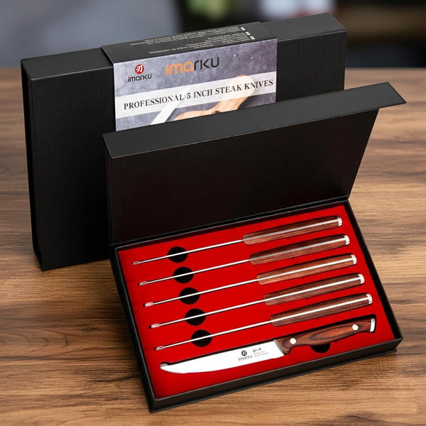 9" Steak Knife Set of 6,For 6 Guests, Complements Any Table | Japanese High Carbon Stainless Steel, Serrated Edge Glides through Steak, No Sharpening, Wooden Handle8