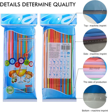 Bendy Disposable Plastic Drinking Straws 12.8" Long for 40Oz Tumbler 100Pcs | Bpa-Free Colorful Straws, Kid Elderly Safe, for Home Parties Weddings BBQ Cold Drinks, Sturdy Bulk Event Gear9