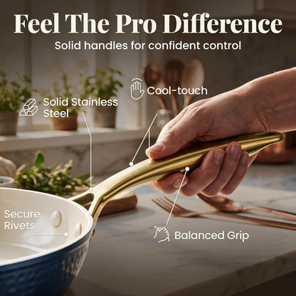 Hammered 10 Pc Pots and Pans Set Non Stick Ceramic Cookware | Heavy Duty 3.0MM Gauge, Non Toxic PFOA/PTFE/PFOS Free Ceramic & Titanium, Induction Compatible, Oven & Dishwasher Safe7