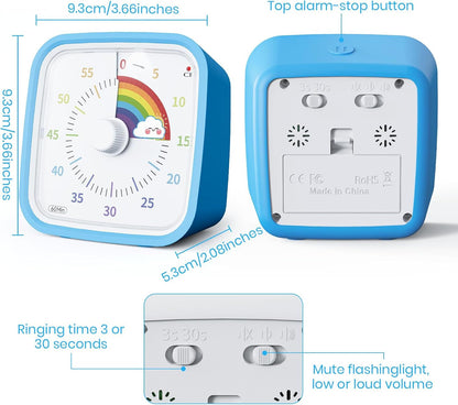 Rainbow Visual Timer for Kids, 60-Min Countdown Timer, Blue | Protective Case, No Ticking, Mute and Ringing Alarm Available, Time Management Tool, Low Power Reminder, for Study,Game,Work4