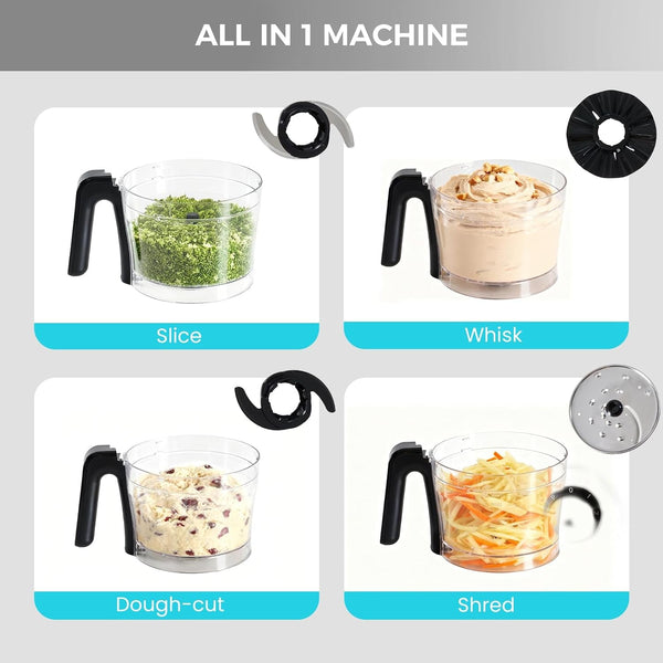 1.5L Food Processor, Electric Food Chopper, 2 Cups | for Meat, Vegetables, Dough, Puree, Shredding Blending, 2 Adjustable Speeds, Sharp Blades, Safety Lock, Silver7