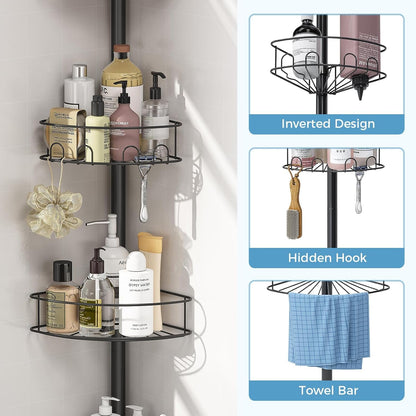 Shower Caddy Tension Pole, Corner Bathroom Organizer, Black2