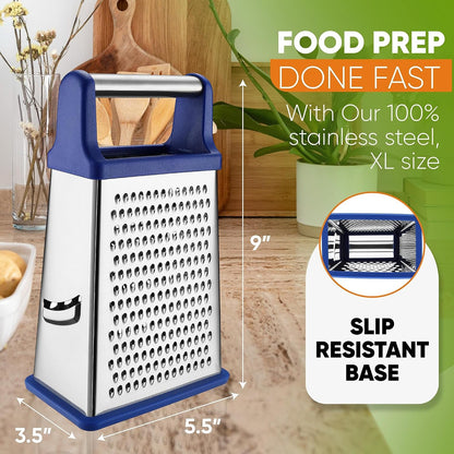 Stainless Steel Swivel Peeler & 4 Sided Handheld Box Grater, XL Size - 2 Product Bundle - Sapphire7