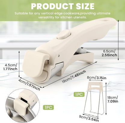 Removable Pot Handle with Anti-Hot Bowl Dish Clip, Universal Detachable Pan Handles Replacement Fits Most Vertical Edge Cookware, Avoid Scalding Kitchenware Set (Color:Cream White)2