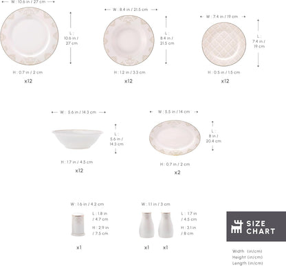 Siena 53-Piece Porcelain Plates and Bowls Set with Dinner & Dessert Plates, Shakers - Bone China Dishware Sets - Kitchen Dinnerware Set for 12 People2