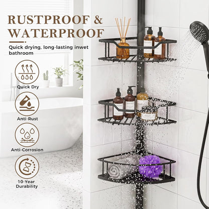 Corner Shower Caddy Tension Pole, Bathroom Organizer for Renters2