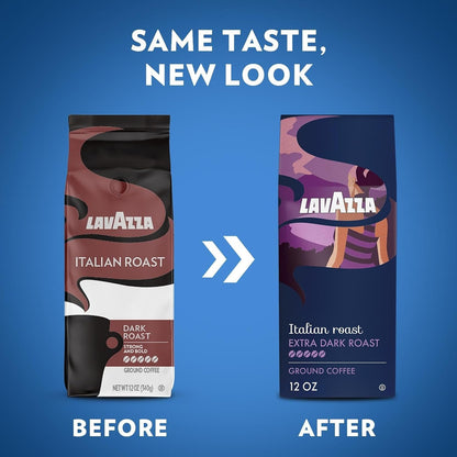 Lavazza Italian Roast Ground Coffee 6 Bags of 12Oz, Dark Roast, Strong and Bold Taste, Intensity 5/5, 100% Arabica, Ideal for Drip Brewers, (Pack of 6) - Package May Vary2