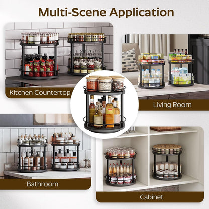 Spice Rack, Set of 2 Lazy Susan Organizer, 2-Tier Turntable Organizer, Rotating Spice Rack Organizer for Cabinet, Compact and Versatile, for Kitchen Countertop, Rustic Brown SR22L2BR8