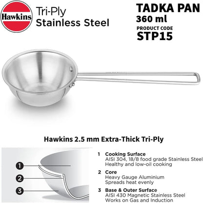1.5 Cup Tadka Pan, 360 Ml Triply Stainless Steel Pan, Induction Pan, Silver (STP15)3