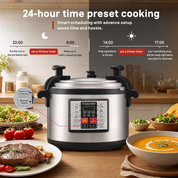 15.8 Qt Commercial Large Electric Pressure Cooker, 10-In-1 Multi-Function Pressure Pot with Steaming Rack & Non-Stick Inner Pot, 24 Hours Preset, Slow Cooker, Steam/Rice Cooker& Auto Keep Warm3