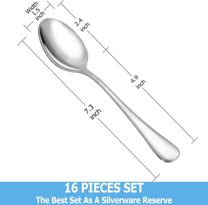 Dinner Spoon Set,16 Pcs 7.3" Tablespoons,Premium Food Grade Stainless Steel Spoons,Durable Metal Spoon,Tablespoon,Silverware Spoons Only,Mirror Finish & Dishwasher Safe,Use for Home,Restaurant2