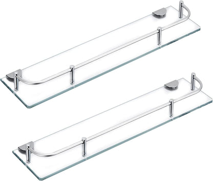 Glass Bathroom Shelves, Rectangular Tempered Glass Floating Shelves for Wall with 304 Stainless Steel Rail and Zinc Alloy Bracket, 2 Pack8