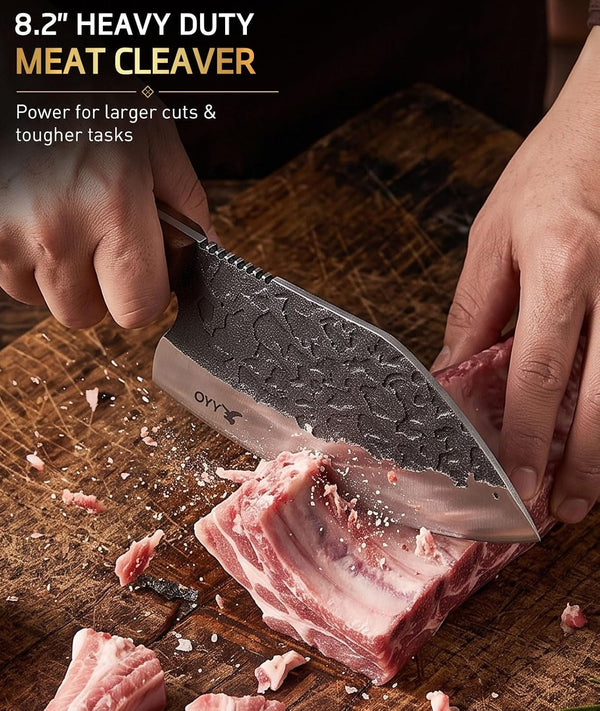 3PCS Hand Forged Butcher Knife Set, Meat Cleaver Chef Knife & Boning Knife3