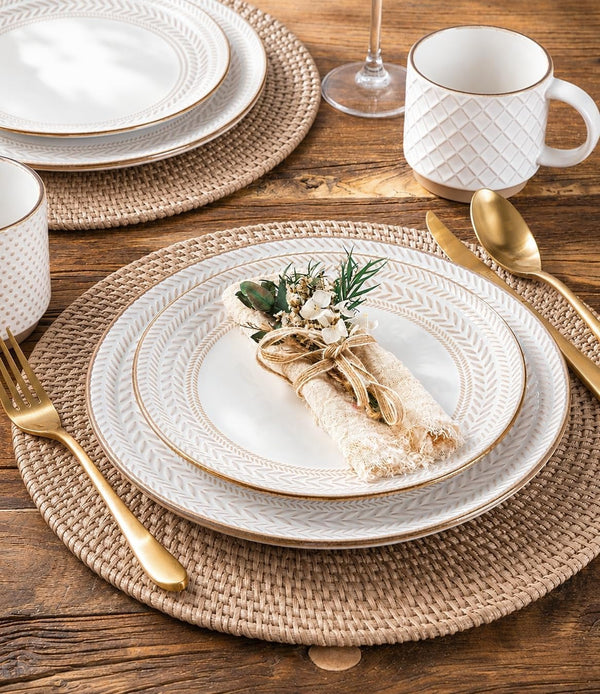 Stoneware Dinnerware Set for 4, 12 Piece Farmhouse Dishes Set2
