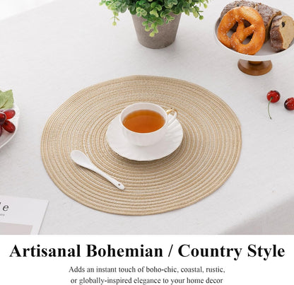 round Braided Placemats Set of 4 Washable Place Mats for Dining Tables 15 Inch Non Slip Kitchen Table Mats (Beige, 4)4