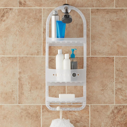 Large over the Shower Caddy with Shelves and Deep Basket, Heavy Duty Plastic, Frosty Finish1