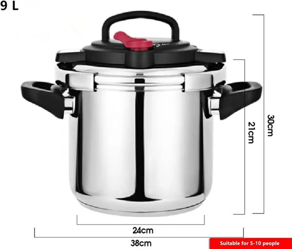 High Pressure Explosion-Proof Pressure Cooker Stainless Steel Gas Stove Induction Cooker Universal Silver(9L)2