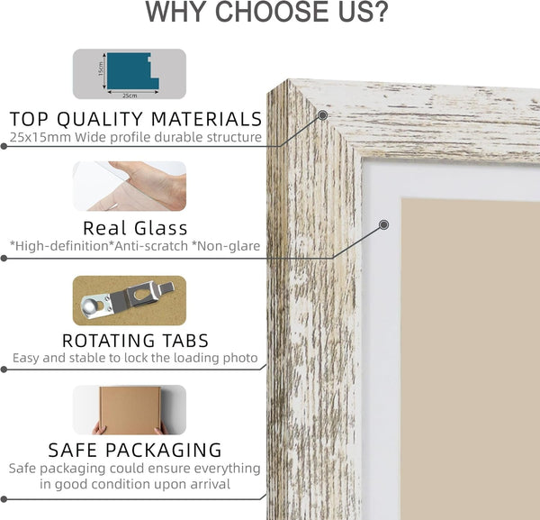 8X10 Picture Frame Set of 4, Made of Real Glass and Multicolour Wooden Frame, 8 by 10 Photo for Wall or Tabletop - Display Picture 5X7 with Mat or 8X10 without Mat6