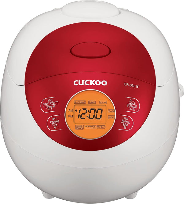 CUCKOO Micom Fuzzy Logic Rice Cooker, 6-Cup Cooked, Red, CR-0351FR | Small 3-Cup Uncooked Capacity, Nonstick Inner Pot, 5 Menus, 22-32 Minute Turbo Rice, 13-Hour Preset Timer, Made in Korea1