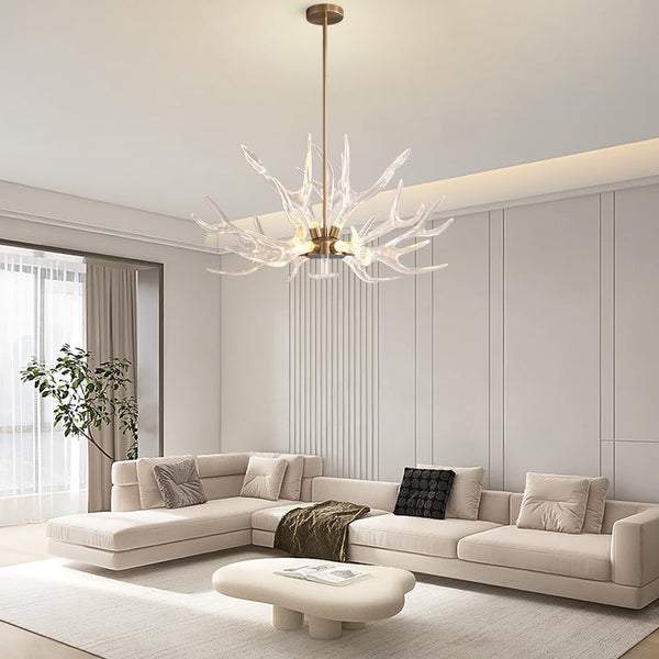 Resin Antler Chandelier, 9-Light Deer Horn Pendant Light Fixture for Living Room Bedroom Dining Room Kitchen (Gold)8