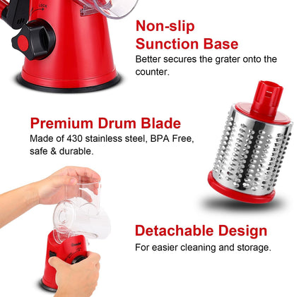 Rotary Cheese Grater Hand Crank, Cheese Shredder Vegetable Slicer7